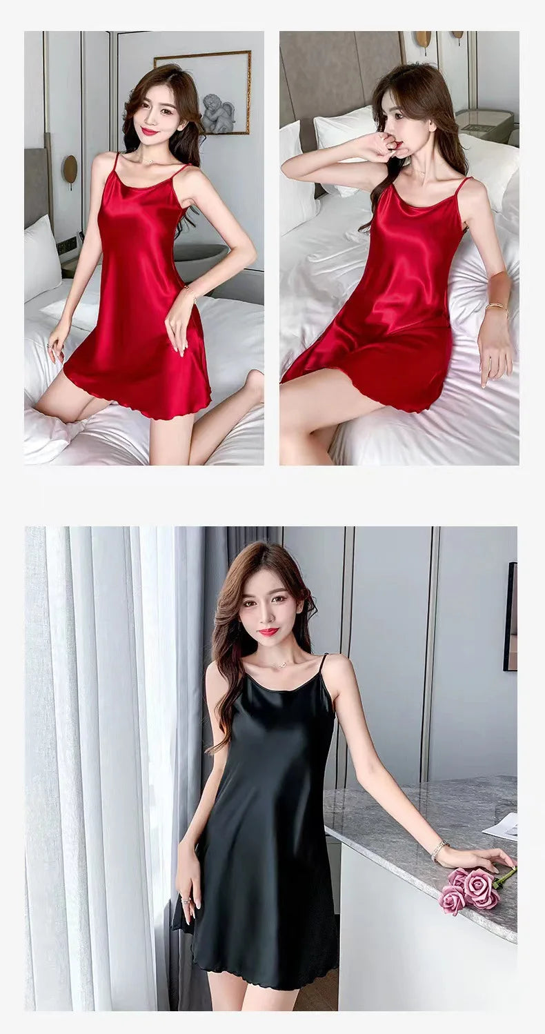 قمصان نوم حرير نسائية مثيرة، ملابس نوم صيفية، بيجامات، فستان بدون ظهر، ملابس نوم مريحة، ملابس نوم نسائية