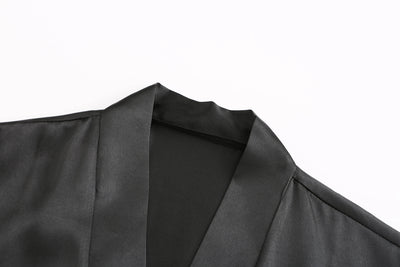 رداء نسائي أسود من الساتان الحريري لحفلات الزفاف وحفلات الزفاف ووصيفات العروس وأرواب كيمونو وملابس نوم