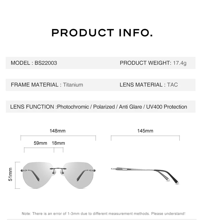 نظارات شمسية جديدة من كابوني للرجال، مستقطبة، عدسات فوتوكرومية سوداء، خفيفة الوزن للغاية، بدون إطار، نظارات قيادة BS22003