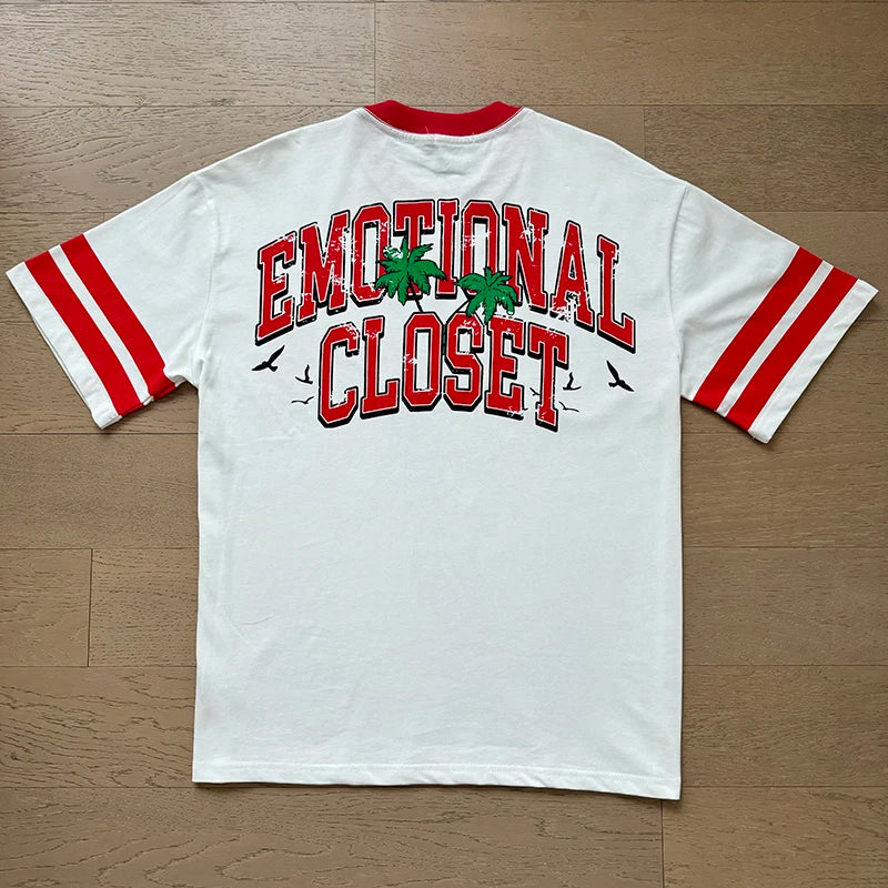 تي شيرت رجالي ونسائي فضفاض كاجوال برقبة دائرية وأكمام قصيرة، مطبوع عليه ملاك من High Street Fashion Hot Drill Streetwear MIXED EMOTION