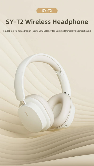 سماعة رأس بلوتوث أصلية SY-T2 عالية الجودة مع ميكروفون لاسلكي لتقليل الضوضاء وسماعات رأس سلكية للاعبين