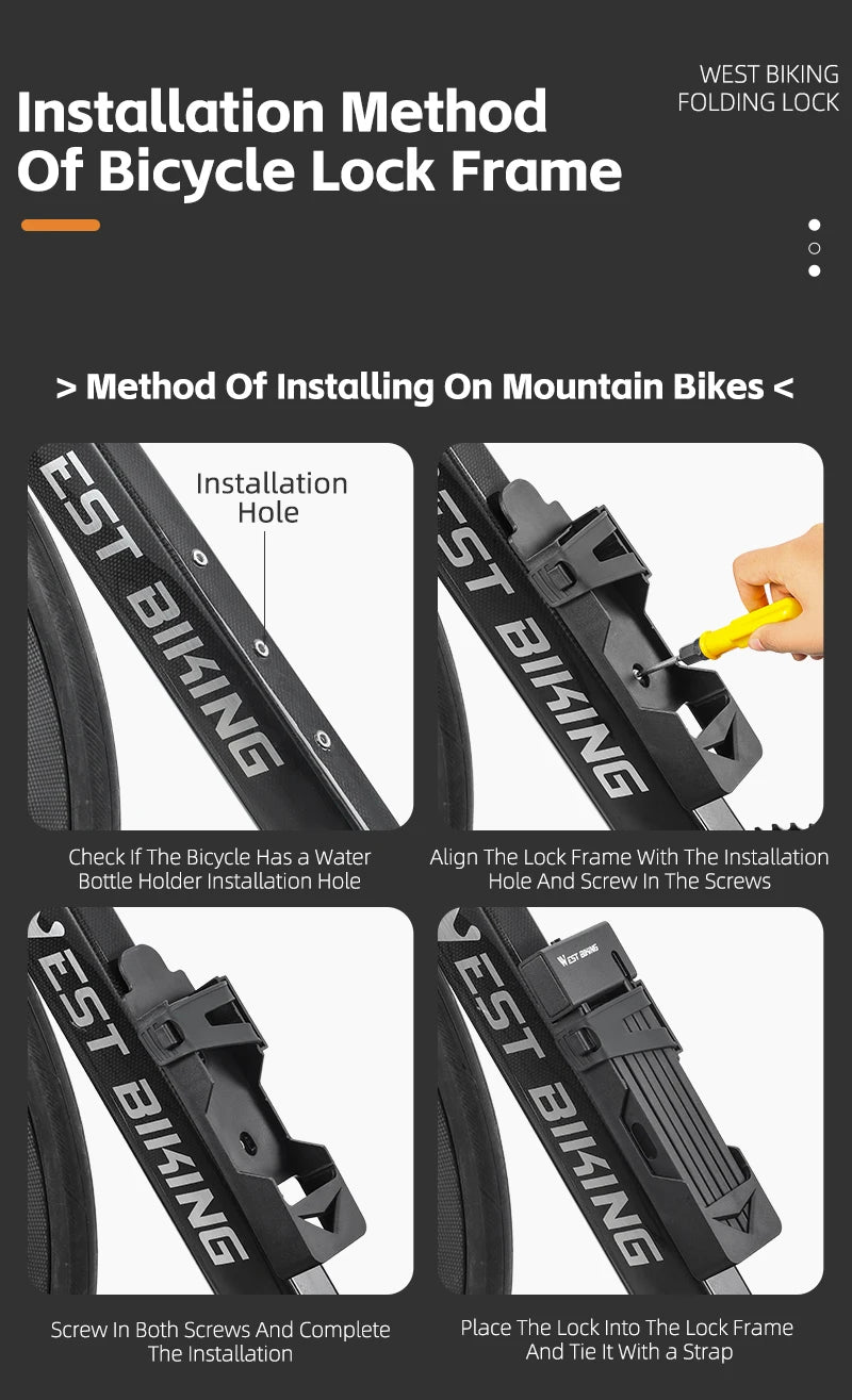 قفل دراجة محمول قابل للطي من ويست بايكينج، قفل أمان متين مضاد للسرقة، قفل دراجة كهربائية، ملحقات دراجات الطرق الجبلية