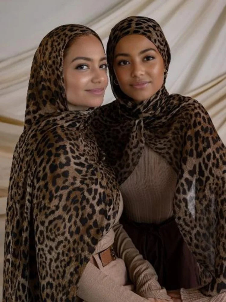 1Pcs Ramadan Hijab Leopard Print Women Bohemian Watercolor Soft Muslim Hijabs Floral Breathable Shawl Wrap Scarf Headscarf Warm