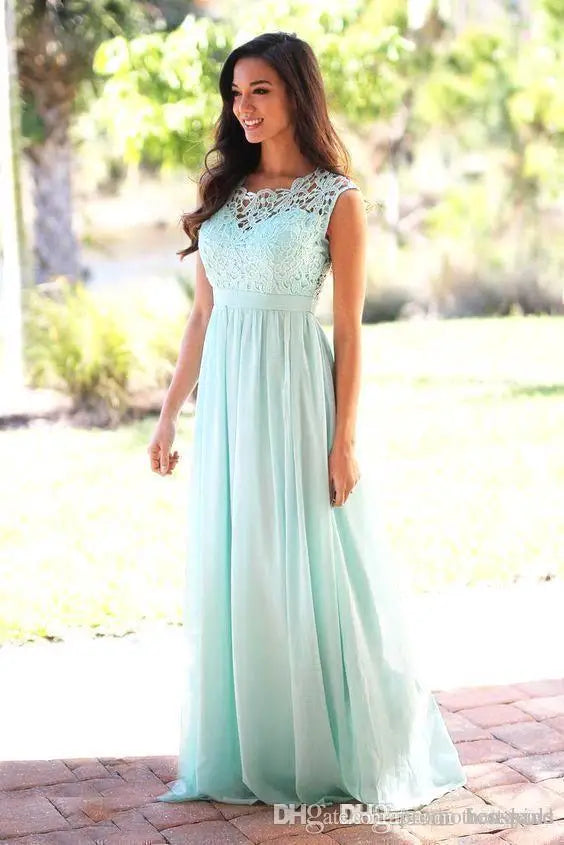 فساتين وصيفات العروس الكلاسيكية الوردية الأنيقة من الدانتيل والشيفون على شكل حرف A وظهر وهمي ماكسي رسمي لحفلات الزفاف والسهرة الرسمية