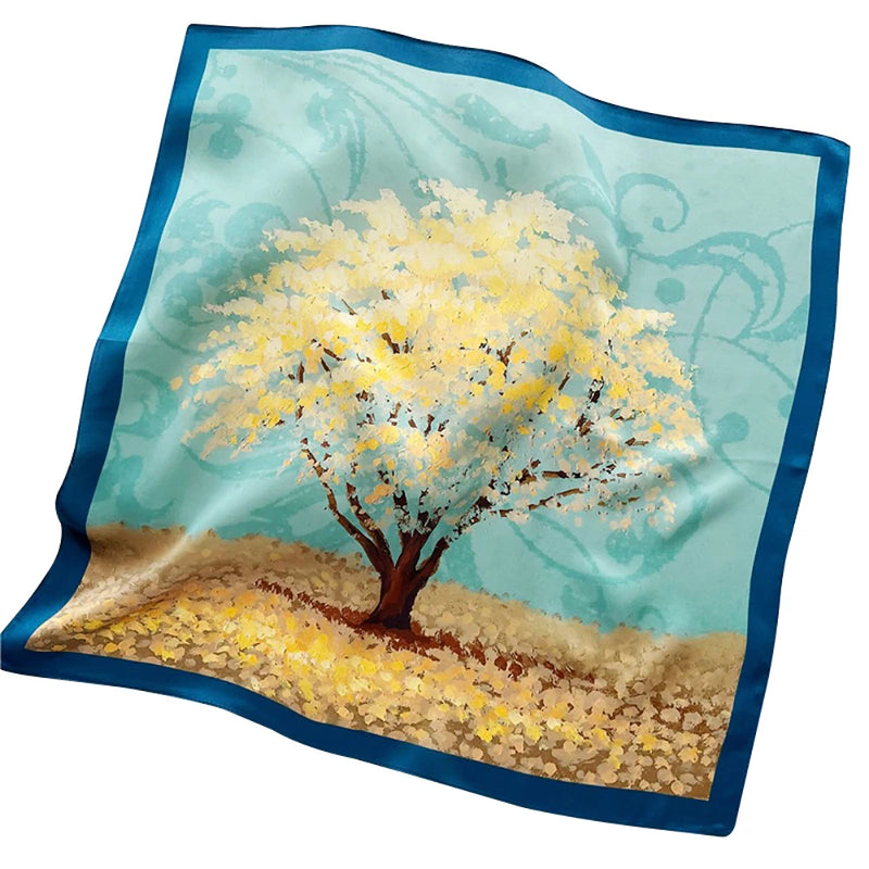 وشاح مربع نسائي من حرير التوت الخالص 100% مطبوع عليه رباط رأس ووشاح فاخر لزينة الشعر النسائية وأوشحة باندانا نسائية 53 سم