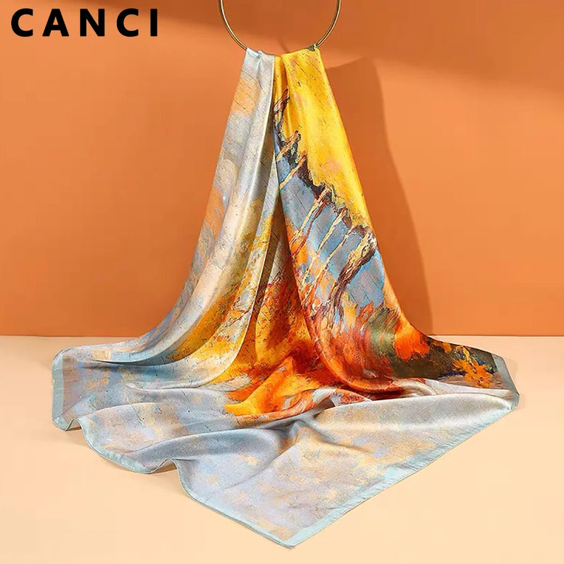 وشاح مربع نسائي من حرير التوت الخالص 100% مطبوع عليه رباط رأس ووشاح فاخر لزينة الشعر النسائية وأوشحة باندانا نسائية 53 سم