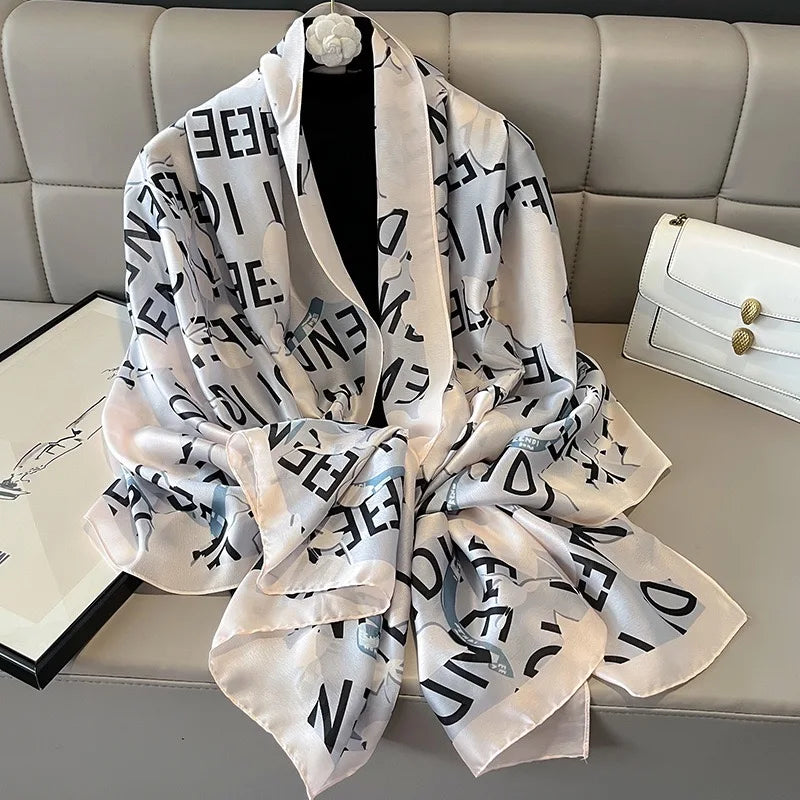 180*90 سم أوشحة حريرية كلاسيكية مطبوعة على الشاطئ الصيفي، شال نسائي، وشاح نسائي، غطاء رأس، وشاح، وشاح شيفون، حجاب نسائي