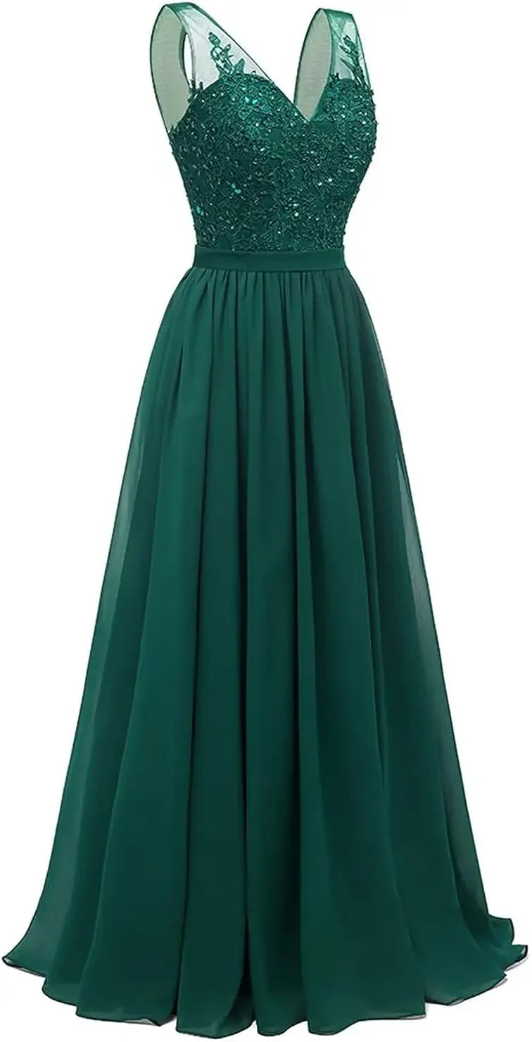 فساتين وصيفات العروس من الشيفون باللون الفيروزي بفتحة على شكل حرف V، طويلة من الدانتيل، مطرزة بالخرز، فساتين سهرة رسمية، توصيل مجاني، ضيف، حفل زفاف