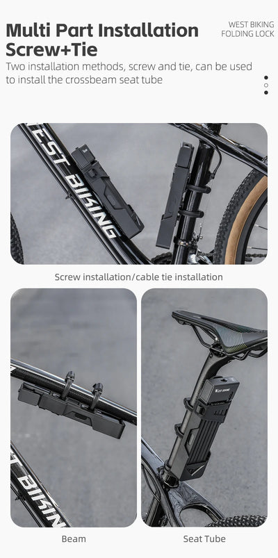 قفل دراجة محمول قابل للطي من ويست بايكينج، قفل أمان متين مضاد للسرقة، قفل دراجة كهربائية، ملحقات دراجات الطرق الجبلية