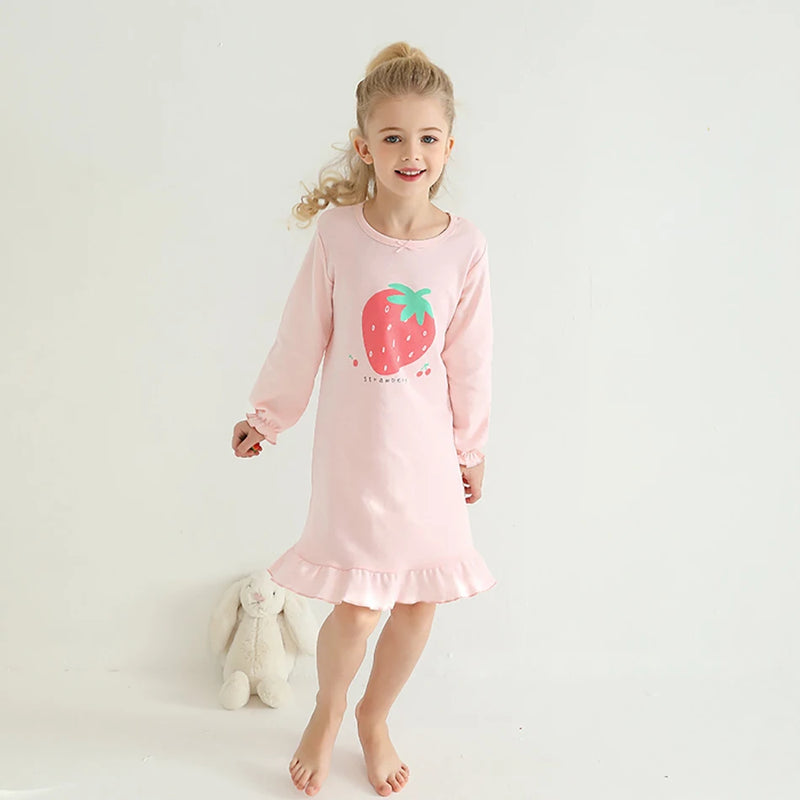 ملابس نوم عصرية مريحة وناعمة من القطن للفتيات بأكمام طويلة قمصان نوم أميرات للأطفال مريحة للأطفال