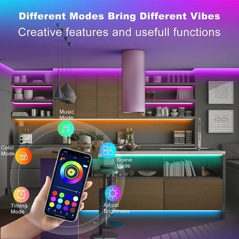 Bluetooth LED Strip Lights Smart SMD 5050 APP Remote Control Flexible Ribbon Diode Lamp Tape TV Backlights Game Room Home Decor