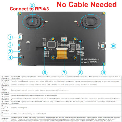 شاشة Raspberry Pi 5 LCD تعمل باللمس IPS مقاس 10.1 بوصة بدقة 1024X600 ومتوافقة مع HDMI لجهاز كمبيوتر شخصي صغير Raspberry Pi 3B+ 4B PS4