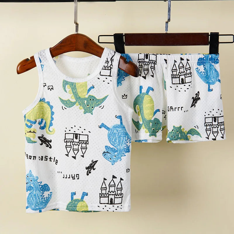 طقم بيجامات برسومات حيوانات قوس قزح، ملابس نوم للأطفال، ملابس منزلية، بيجامات للبنات، ملابس أطفال صغار، بيجامات برسومات ديناصورات