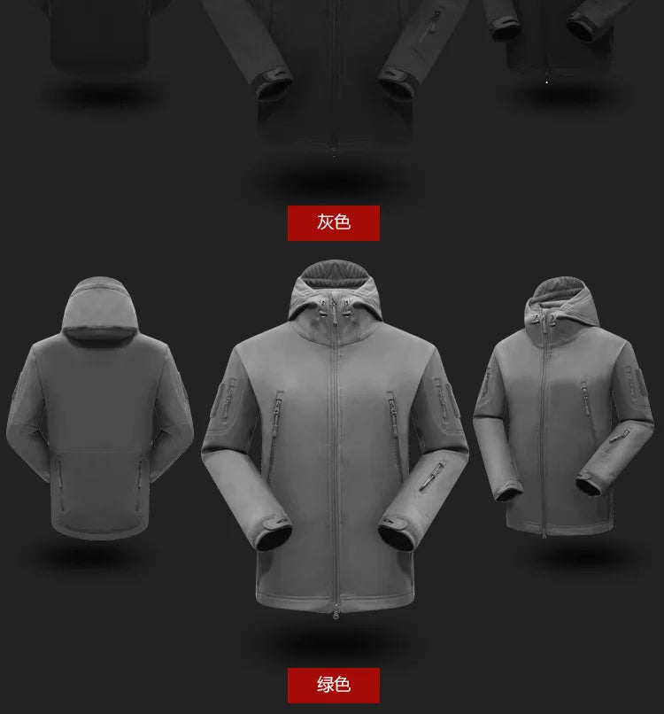 سترة شتوية سميكة ناعمة من جلد القرش، ملابس مخملية للمشي لمسافات طويلة وصيد الأسماك والعمل، طقم رياضي تكتيكي من قطعتين