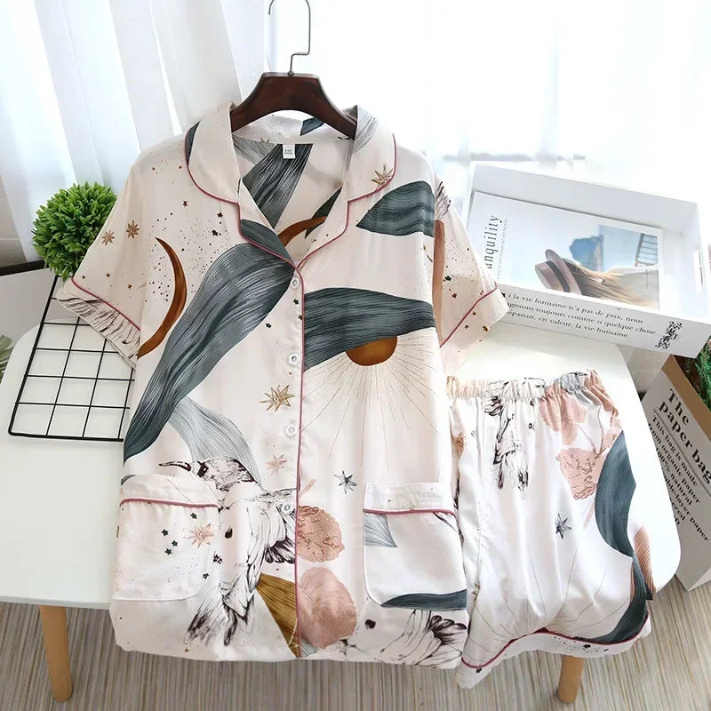 طقم بيجامات نسائي جديد بأكمام طويلة من الفيسكوز بنسبة 100% للربيع والصيف، مقاس 3XL، ملابس نوم طويلة، ملابس نوم منزلية للنساء
