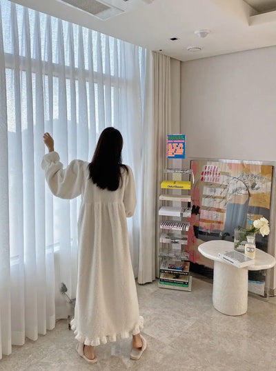 قميص نوم شتوي بأكمام طويلة من الفلانيل للنساء، ملابس نوم فضفاضة سادة، ملابس نوم سميكة ودافئة، ملابس نوم منزلية مريحة