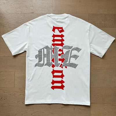 تي شيرت رجالي ونسائي فضفاض كاجوال برقبة دائرية وأكمام قصيرة، مطبوع عليه ملاك من High Street Fashion Hot Drill Streetwear MIXED EMOTION