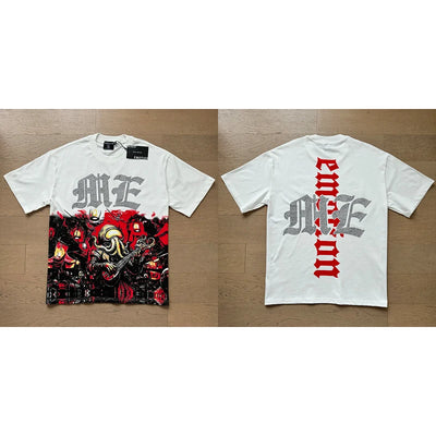 تي شيرت رجالي ونسائي فضفاض كاجوال برقبة دائرية وأكمام قصيرة، مطبوع عليه ملاك من High Street Fashion Hot Drill Streetwear MIXED EMOTION