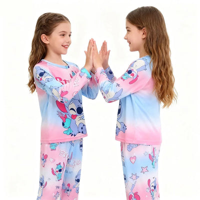 طقم بيجامات ناعم بأكمام كاملة من Lilo &amp; Stitch مناسب لفصل الربيع والخريف والشتاء للبنات، ملابس نوم مريحة للأطفال، ملابس نوم مريحة
