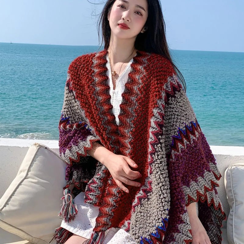 Winter Poncho Coat Women Outfits Casual Chaqueta Mujer Loose Sweater Clothing Vintage Pull Femme Knitted Cardigan Woman Jackets