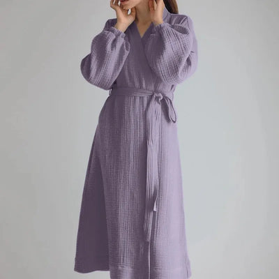 أردية حمام نسائية طويلة من قماش الموسلين 100% قطن، شاش، بأكمام طويلة، كاجوال فضفاضة، قابلة للتنفس، ضمادة صلبة، ملابس نوم ماكسي