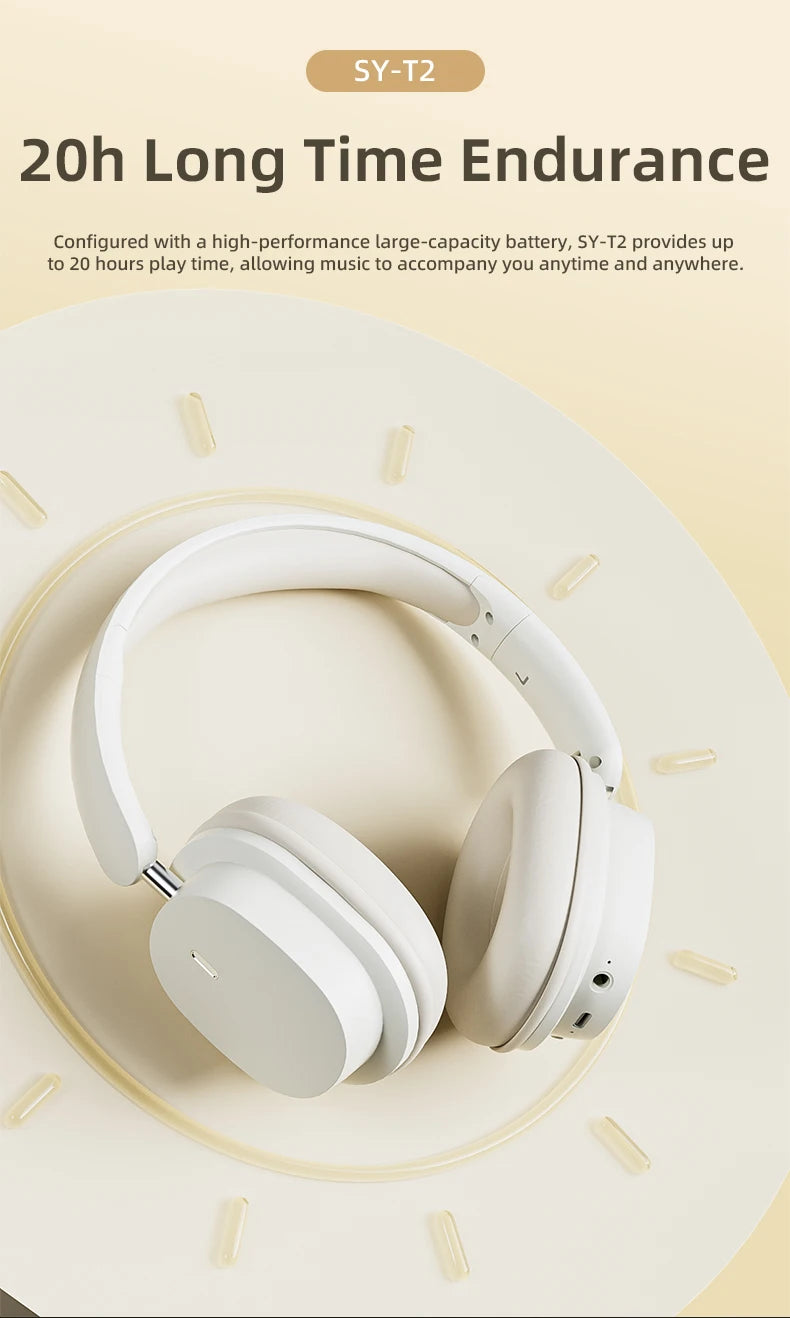 سماعة رأس بلوتوث أصلية SY-T2 عالية الجودة مع ميكروفون لاسلكي لتقليل الضوضاء وسماعات رأس سلكية للاعبين
