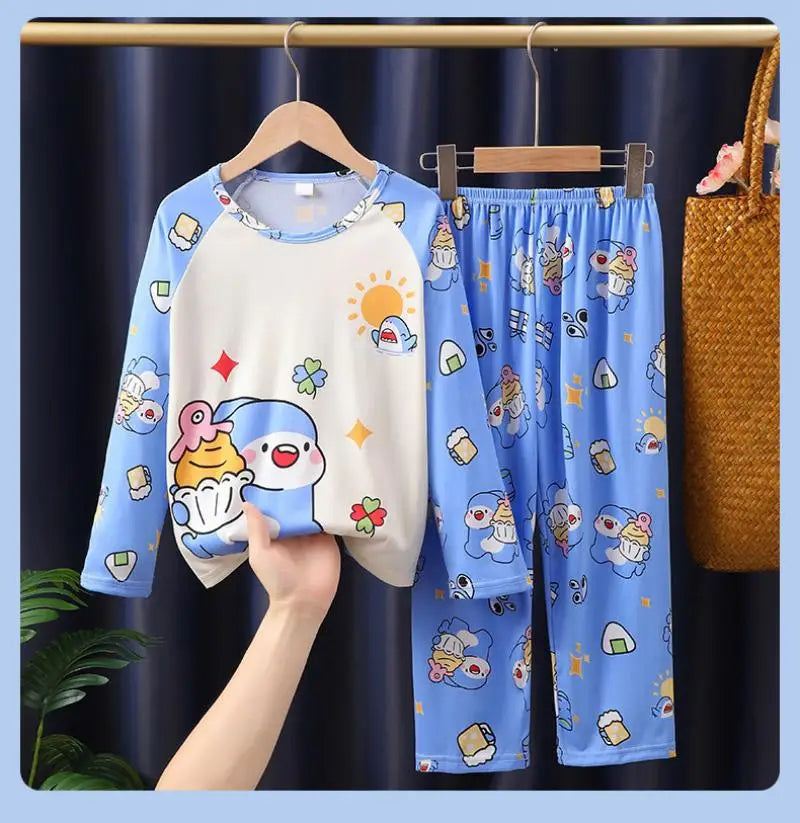 طقم بيجامات أطفال من قطعتين من الرسوم المتحركة بتصميم كرايون شين تشان بأكمام طويلة وبنطلون للبنات الصغار، ملابس نوم فضفاضة ولطيفة