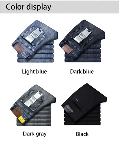 بنطلون جينز رجالي من Wthinlee بتصميم مستقيم ومطاط بتصميم كلاسيكي أزرق وأسود مناسب للعمل، ملابس رجالية من العلامة التجارية