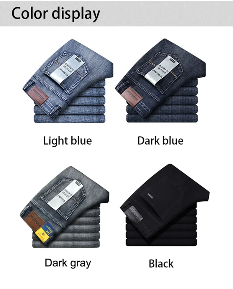 بنطلون جينز رجالي من Wthinlee بتصميم مستقيم ومطاط بتصميم كلاسيكي أزرق وأسود مناسب للعمل، ملابس رجالية من العلامة التجارية