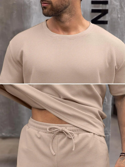 تي شيرت رجالي صيفي فضفاض بأكمام قصيرة مطبوع عليه دب مرح لعام 2024، بدلة زوجية يومية للخروج في الشارع، شورت صيفي مكون من قطعتين للرجال