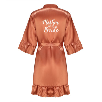 رداء زفاف العروس ووصيفة العروس للنساء هدايا حفلات الزفاف فستان الفريق ثوب حرير ساتان ملابس نوم كيمونو مع كشكشة حرف أبيض