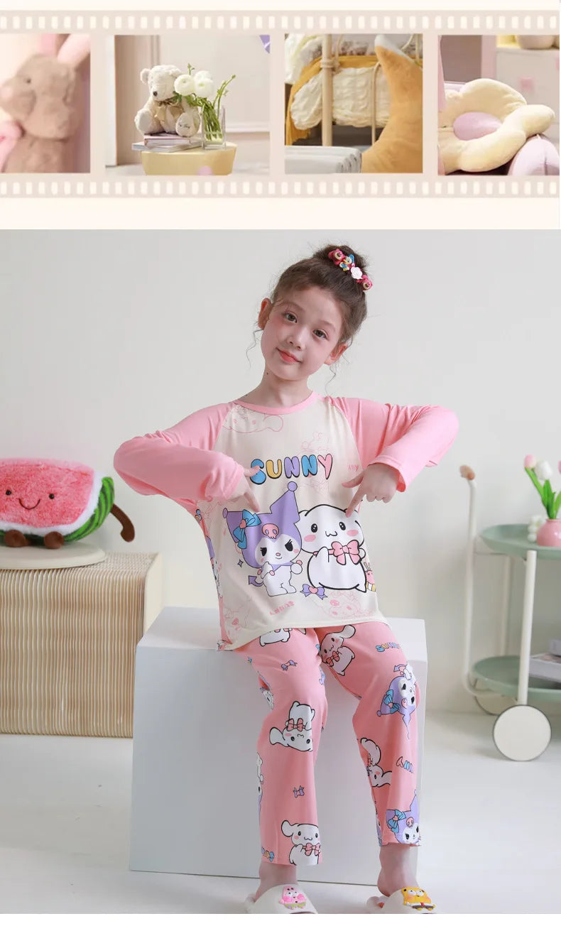 بيجامات أطفال من سانريو كورومي ماي ميلودي كاواي بوشاكو سينامورول قطن خالص بأكمام طويلة طقم ملابس نوم منزلي للأطفال برسومات كرتونية
