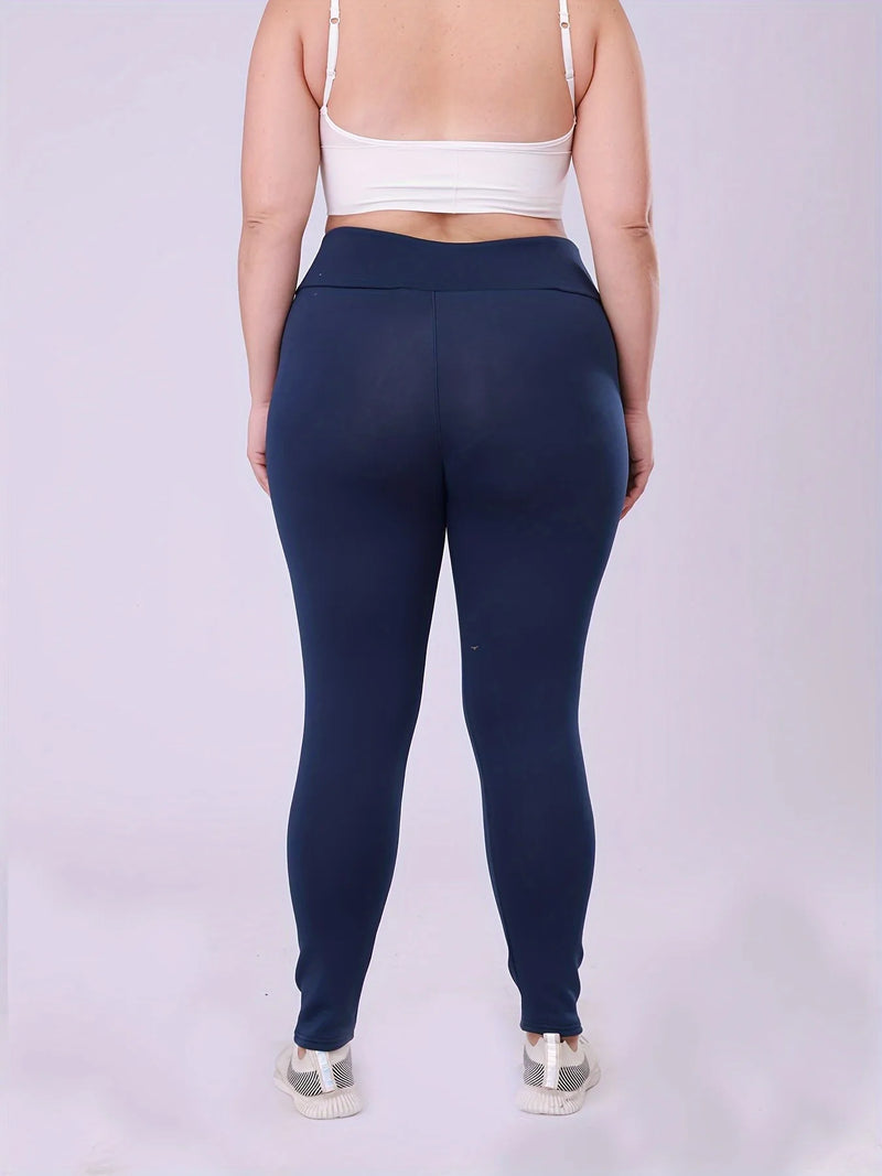 بنطلون ضيق مبطن بالصوف عالي الخصر للنساء بمقاسات كبيرة، بنطلون طويل دافئ وسميك ومرن مناسب للطقس البارد