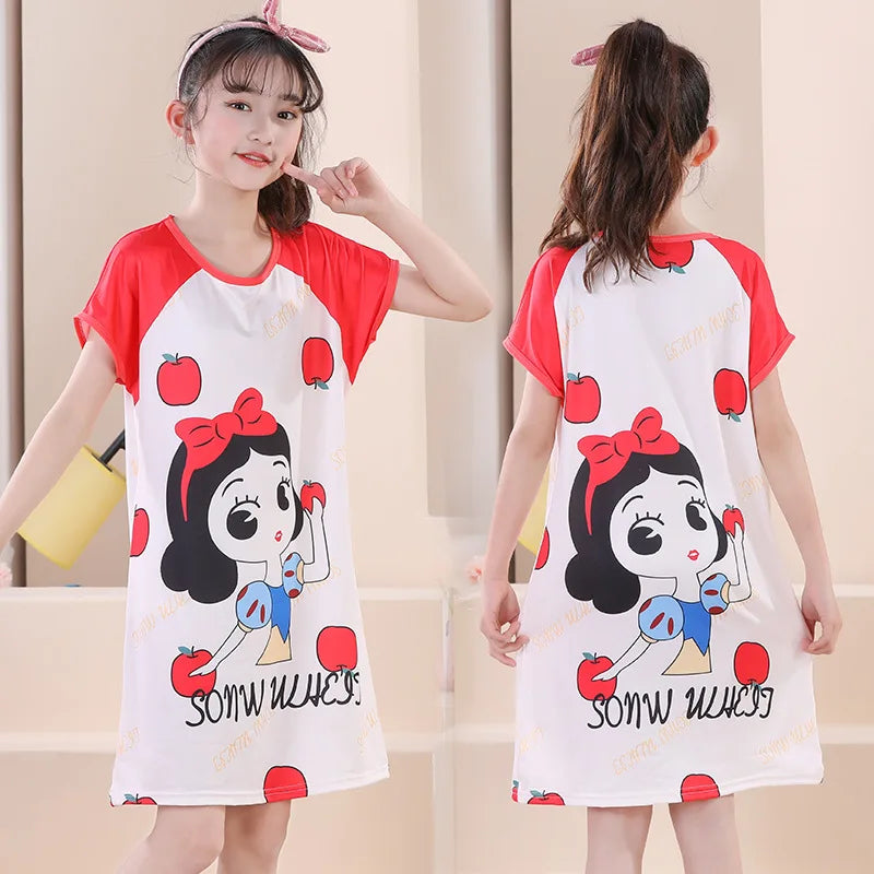 ملابس منزلية للأطفال من MINISO فستان نوم صيفي بأكمام قصيرة من Disney Hello Kitty Cat، بيجامات للبنات الصغار، ثوب نوم، ملابس نوم