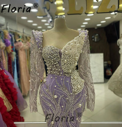 فستان حورية البحر الأنيق من اللؤلؤ الأرجواني للمشاهير، مزين بالترتر الكريستالي، فساتين سهرة رسمية لامعة