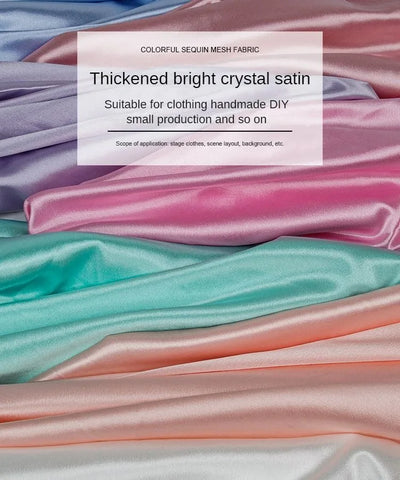 قماش ساتان كريستالي لامع سميك وثقيل بالمتر للملابس والفساتين وديكورات هانفو وقماش الخياطة اليدوي بلون أزرق سادة ومضاد للتجاعيد