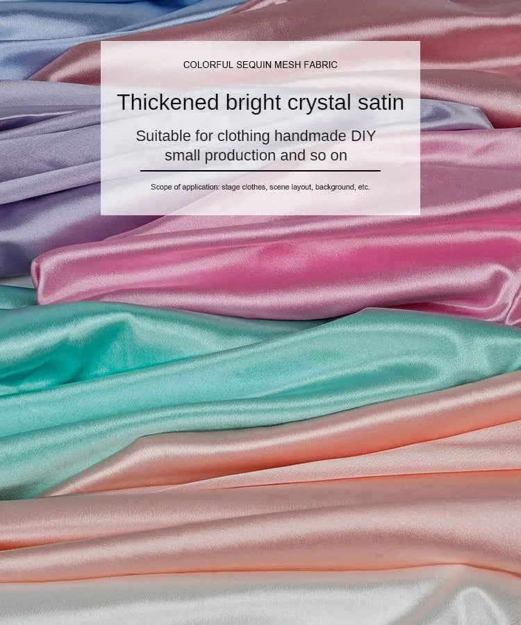 قماش ساتان كريستالي لامع سميك وثقيل بالمتر للملابس والفساتين وديكورات هانفو وقماش الخياطة اليدوي بلون أزرق سادة ومضاد للتجاعيد