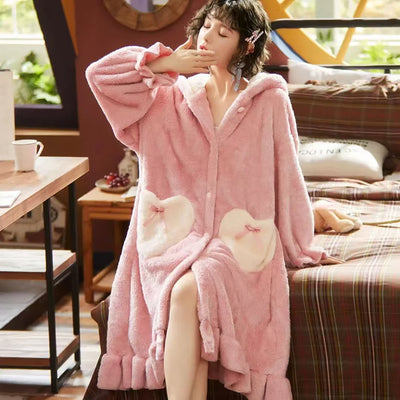 رداء بيجامات شتوي 2025 الأكثر مبيعًا، رداء نوم وردي طويل الأذن، ملابس منزلية مريحة وناعمة، رداء حمام، حفلة بيجامات
