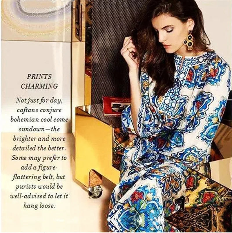 فستان سهرة بوهيمي للشاطئ، مطبوع باللونين الأزرق والأبيض، مناسب للعطلات الصيفية، بأكمام طويلة، مناسب لحفلات التخرج، فستان صيفي بوهيمي، مناسب للسباحة في الشمس