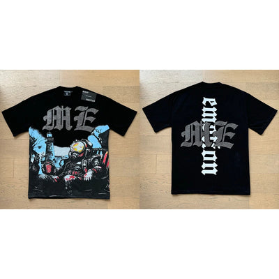 تي شيرت رجالي ونسائي فضفاض كاجوال برقبة دائرية وأكمام قصيرة، مطبوع عليه ملاك من High Street Fashion Hot Drill Streetwear MIXED EMOTION