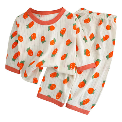 طقم بيجامات صيفي لطيف ومريح للأطفال بأكمام طويلة وملابس نوم قطنية وغرف مكيفة