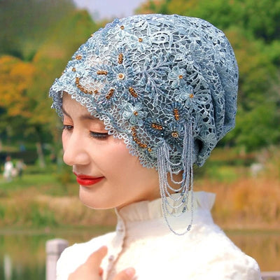 حجابات نسائية مسلمة مطرزة بالخرز الأسود، قبعات صلاة عيد رمضان، قبعات حفلات مسائية فاخرة، قبعات كوفية، عمامة، أوشحة إسلامية