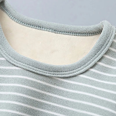 طقم بيجامات مخطط مبطن بالقطيفة للأطفال، مصمم للخريف والشتاء، مناسب للارتداء اليومي والنوم للأطفال