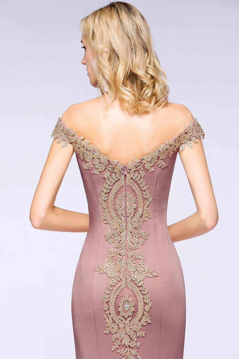 فساتين وصيفات العروس مثيرة مزينة بالذهب اللامع للنساء بدون أكتاف حورية البحر طويلة على شكل حرف A لحفلات الزفاف والضيوف