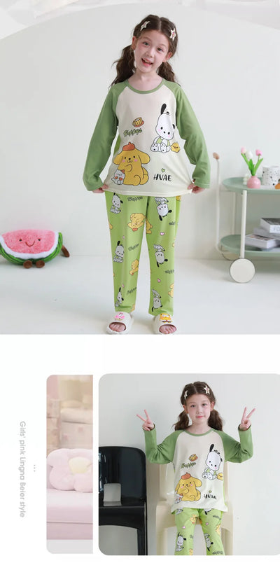 بيجامات أطفال من سانريو كورومي ماي ميلودي كاواي بوشاكو سينامورول قطن خالص بأكمام طويلة طقم ملابس نوم منزلي للأطفال برسومات كرتونية