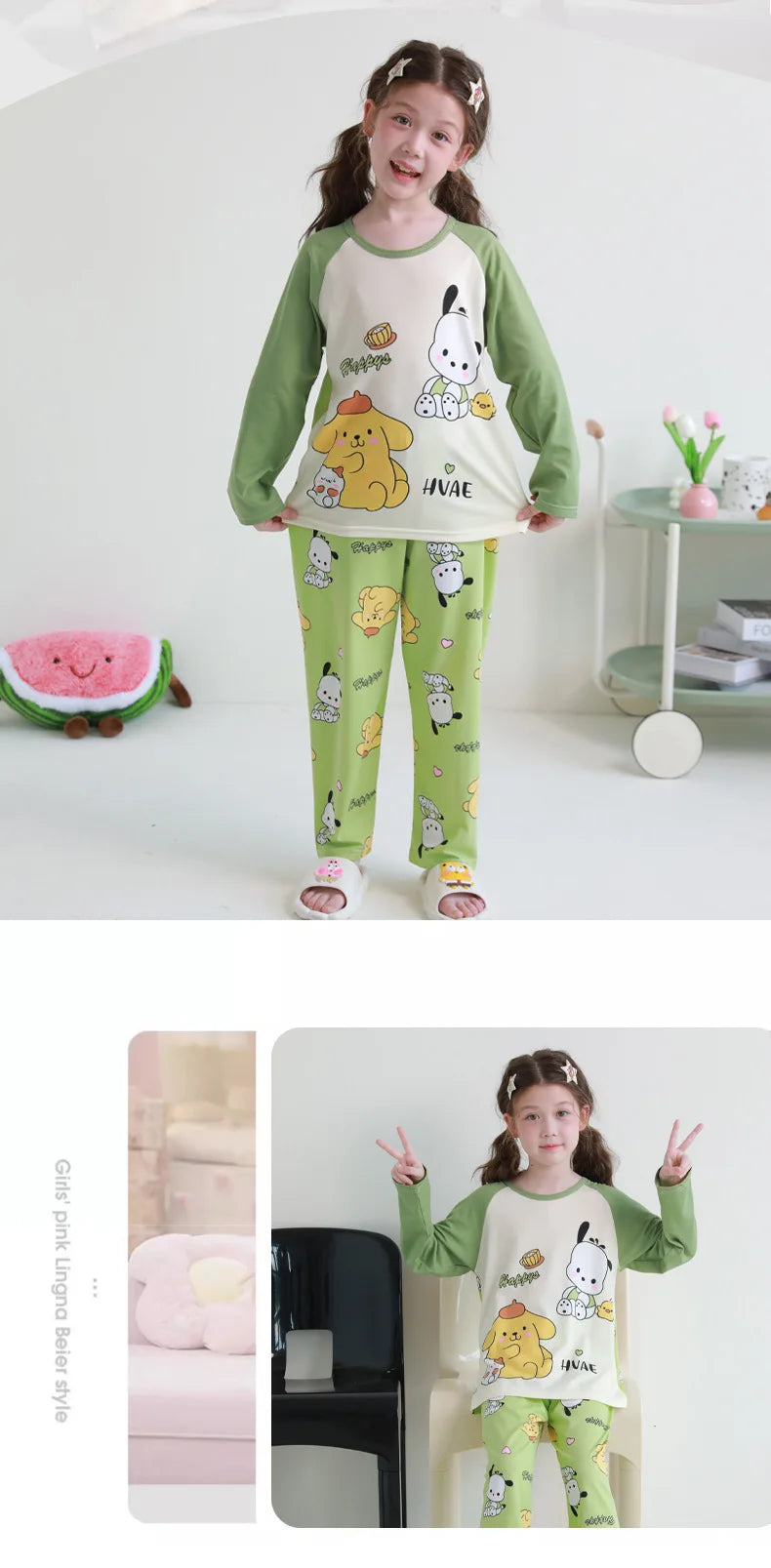 بيجامات أطفال من سانريو كورومي ماي ميلودي كاواي بوشاكو سينامورول قطن خالص بأكمام طويلة طقم ملابس نوم منزلي للأطفال برسومات كرتونية