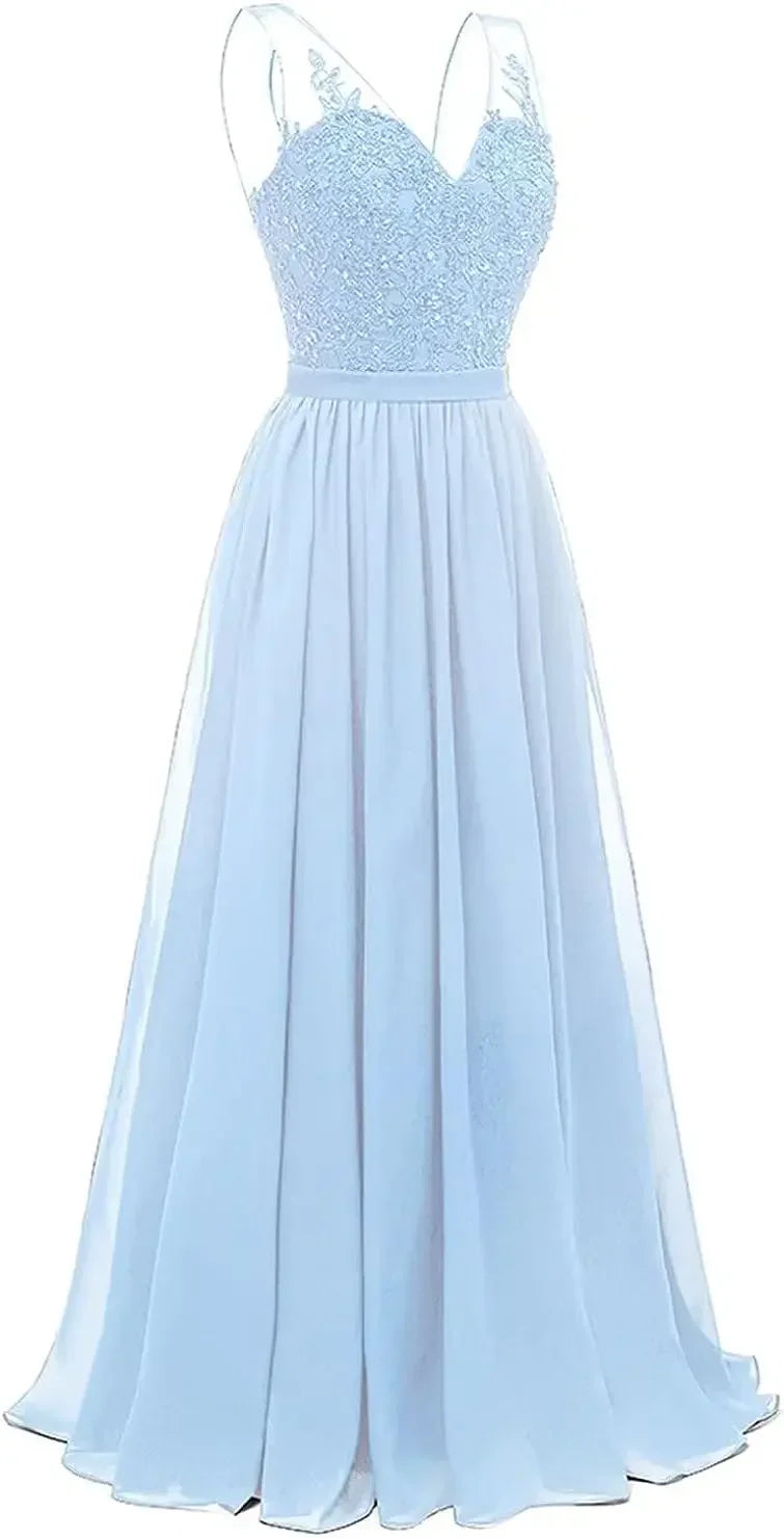 فساتين وصيفات العروس من الشيفون باللون الفيروزي بفتحة على شكل حرف V، طويلة من الدانتيل، مطرزة بالخرز، فساتين سهرة رسمية، توصيل مجاني، ضيف، حفل زفاف