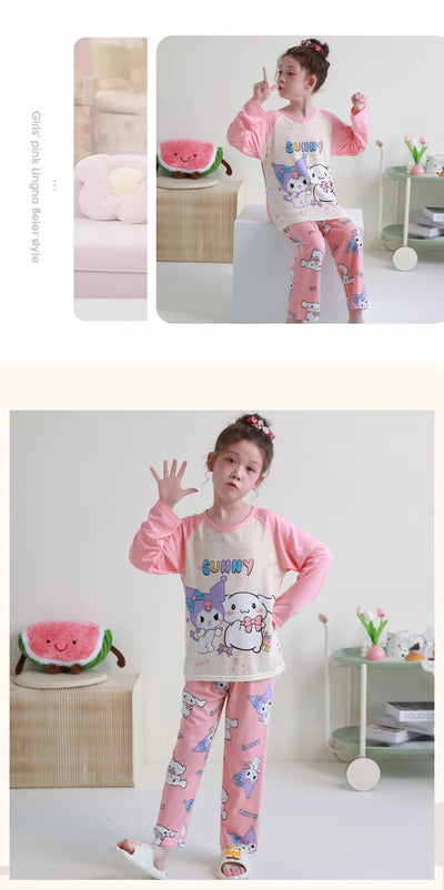 بيجامات أطفال من سانريو كورومي ماي ميلودي كاواي بوشاكو سينامورول قطن خالص بأكمام طويلة طقم ملابس نوم منزلي للأطفال برسومات كرتونية