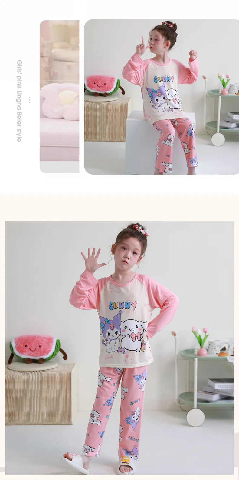بيجامات أطفال من سانريو كورومي ماي ميلودي كاواي بوشاكو سينامورول قطن خالص بأكمام طويلة طقم ملابس نوم منزلي للأطفال برسومات كرتونية