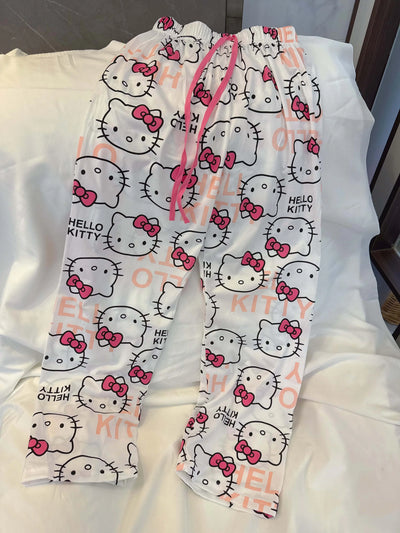 بنطال بيجاما هالو كيتي ربيع وخريف ٢٠٢٥ | ملابس نوم نسائية مريحة ولطيفة
